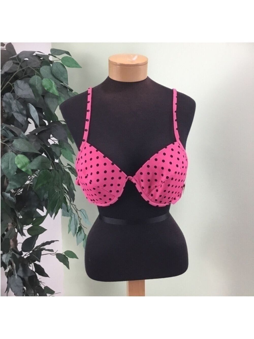 Islander bikini top only pink with black polka dots Woman’s size 18